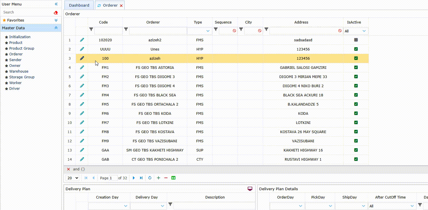 Orderer, linari, www.linari.app, wms, Warehouse, Orderer information, Orderer submenu, edit Orderer information