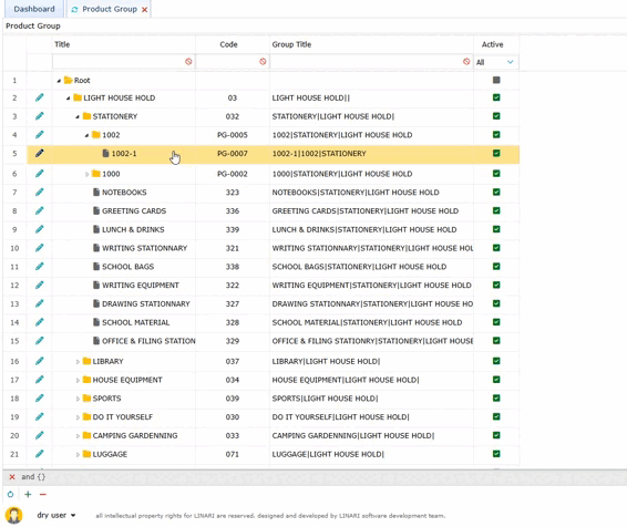 Product grouping, linari, www.linari.app, wms, Warehouse, Product grouping information, Product grouping submenu